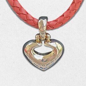 Espo Leather Braided Necklace 925 Sterling Silver Heart Shaped Pendant Red W OS